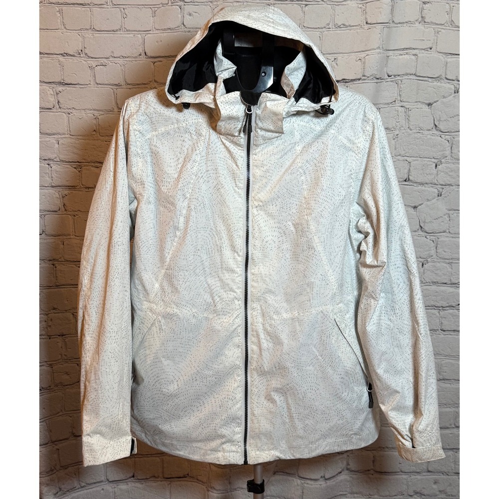 Pulse Womens XL Ski Jacket White Grey Pattern Waterproof Windproof Hooded Coat